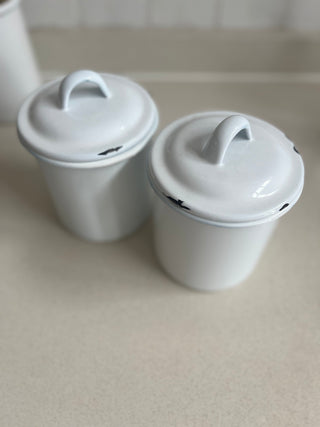 Seconds Enamel storage jar with chipped lid