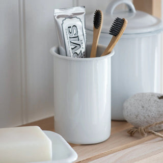 White enamel toothbrush holder