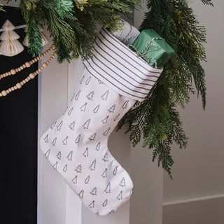 Grey Tree and Stripe Christmas stocking