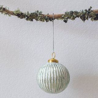 White glass ribbed ball Christmas tree decoration