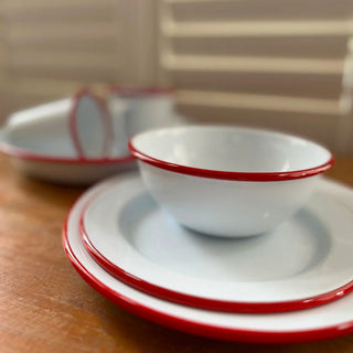 Red and white enamel