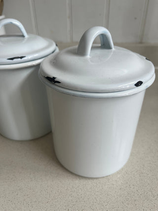 Seconds Enamel storage jar with chipped lid