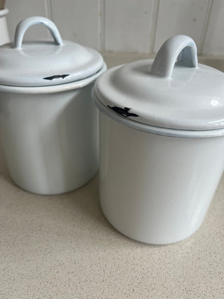 Seconds Enamel storage jar with chipped lid