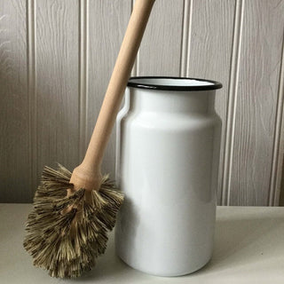 Enamel toilet brush holder and wooden brush