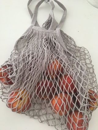 Grey cotton string net shopping bag